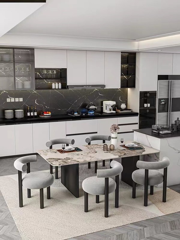Elegant Fusion Stainless Steel Marble Dining Table Round Marble Dining ...